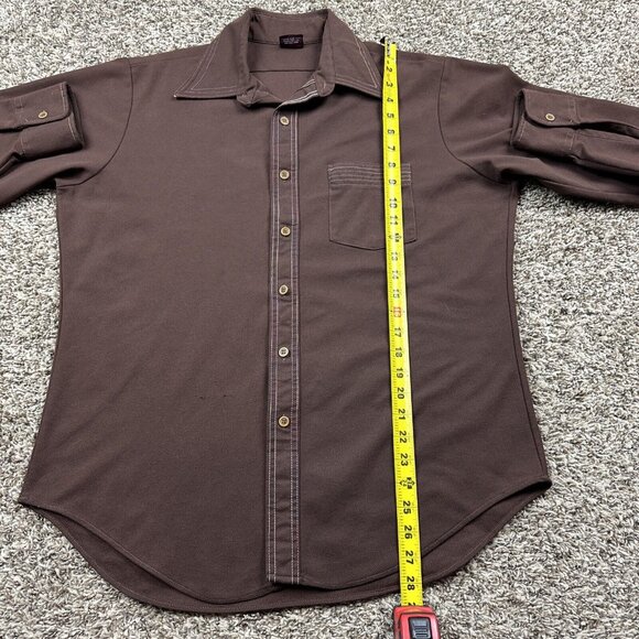 Vtg 70s Sutton Knits Dark Brown Long Sleeve Button Down Shirt L Rainbow Threads - Picture 6 of 8